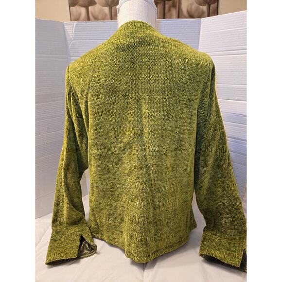 Vtg Fiber Artist LYNN YARRINGTON M Rust Chenille Blazer Green Holiday Festive - Picture 2 of 10